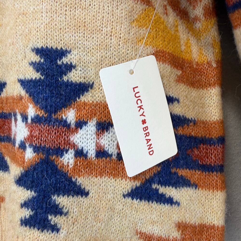 Lucky Brand Sweater Women's M Orange Blue Yellow Southwestern Design NWT - Picture 4 of 10